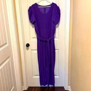 COPY - High waisted jumpsuit . Royal purple and color and wraparound belt to ma…